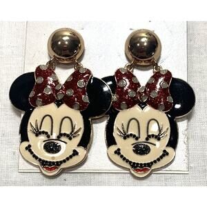 Disney X BaubleBar Minnie Mouse Earrings Red w/ Crystal Bow For Pierced Ears New